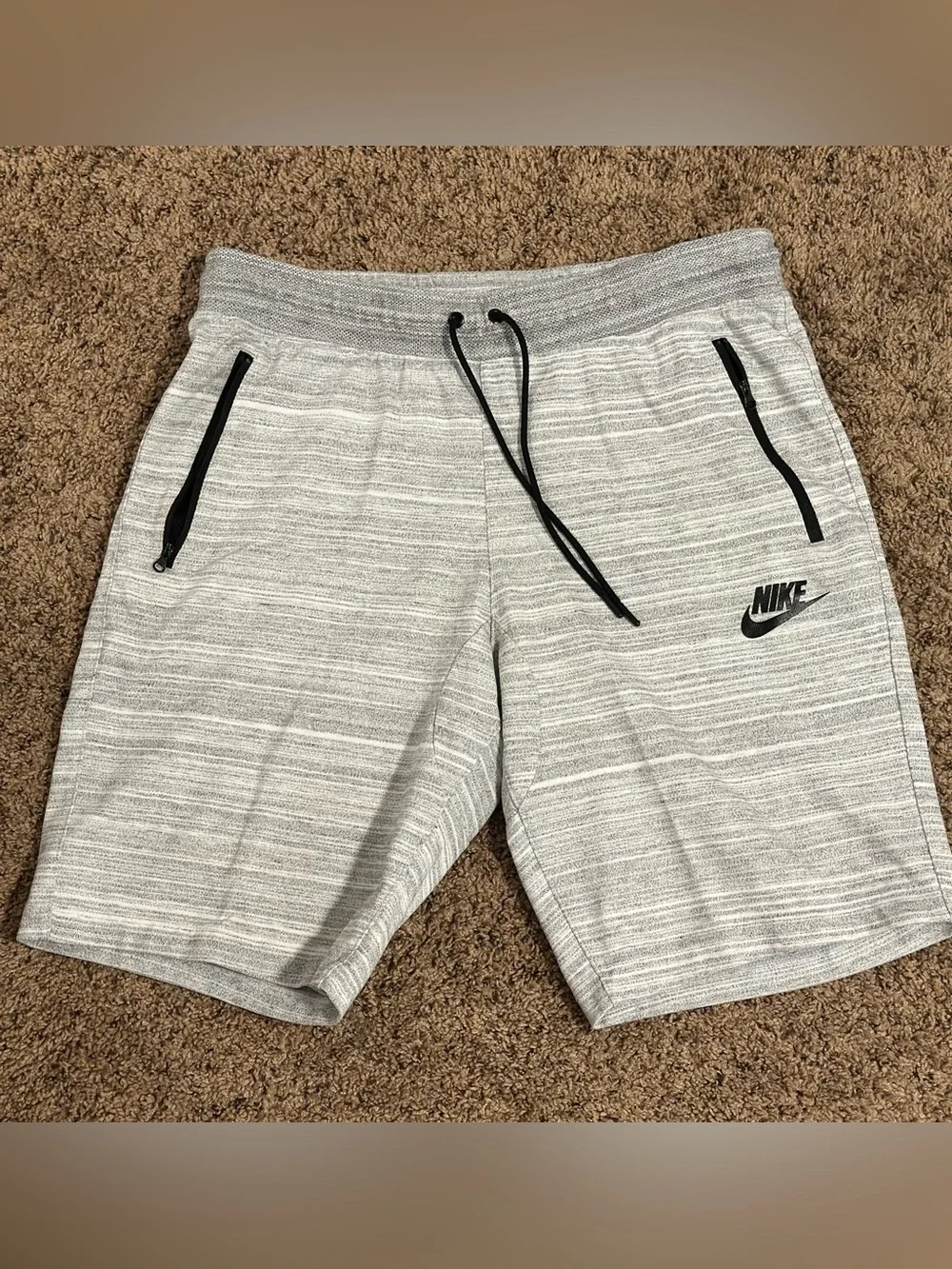 Nike Light Gray Heather Athletic Shorts with Black Accents